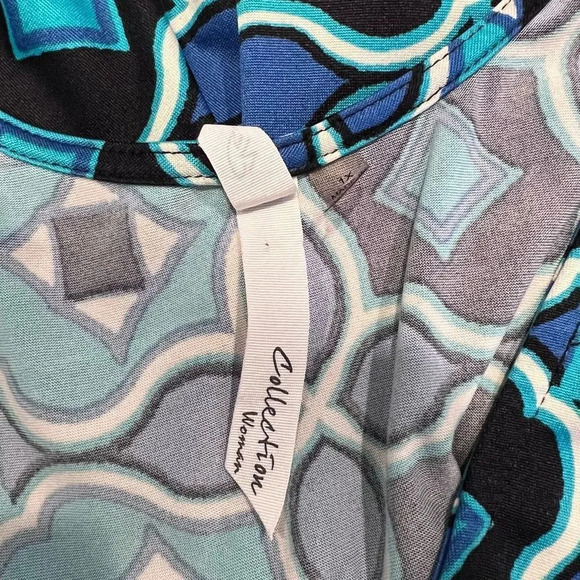 NY Collection Plus Size 1X Blue Green Shift Dress 3/4 Sleeves Stretchy Casual - Picture 6 of 7